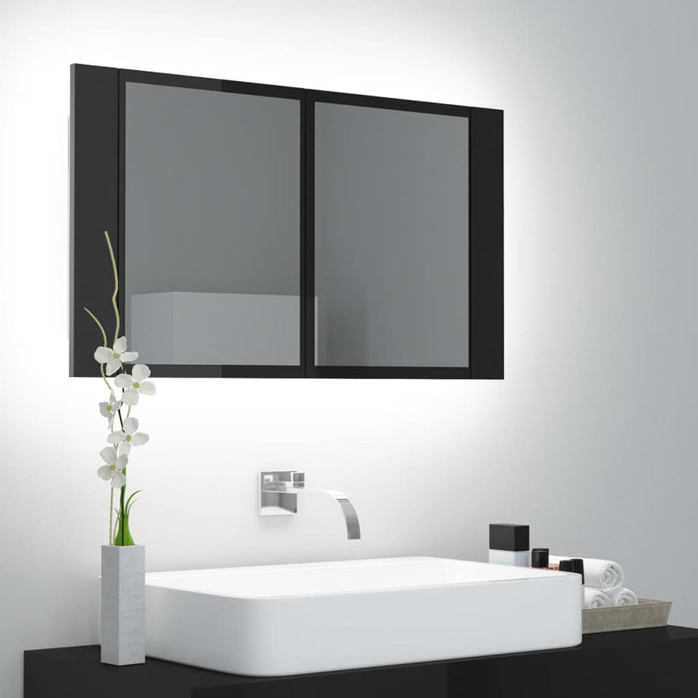 Veidrodinė vonios spintelė su LED, juoda, 80x12x45cm, akrilas