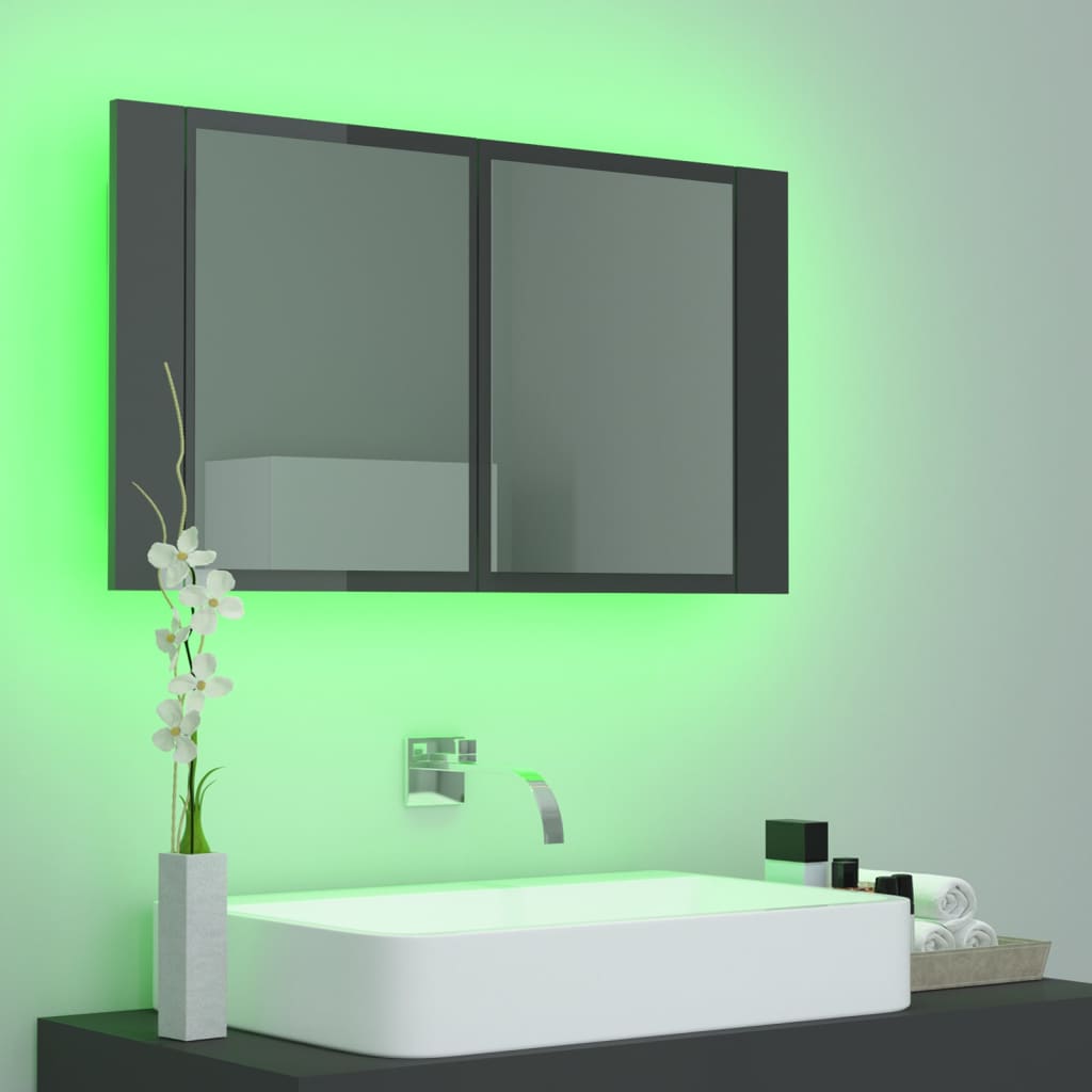 Veidrodinė vonios spintelė su LED, pilka, 80x12x45cm, blizgi