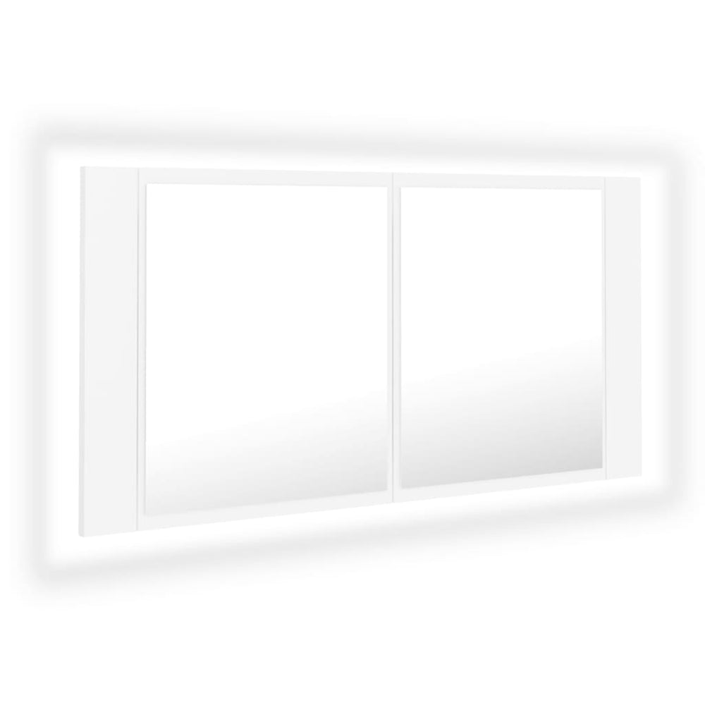 Veidrodinė vonios spintelė su LED, balta, 90x12x45cm
