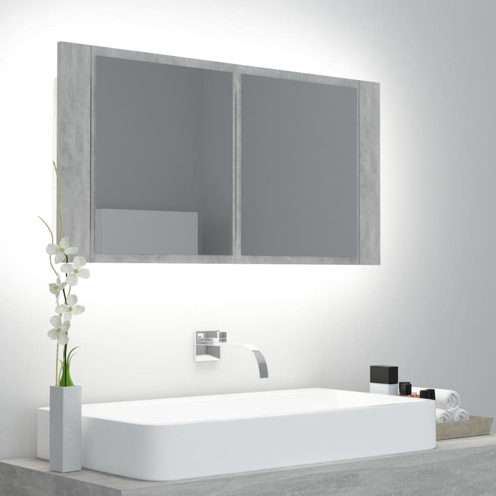 Veidrodinė vonios spintelė su LED, pilka, 90x12x45cm