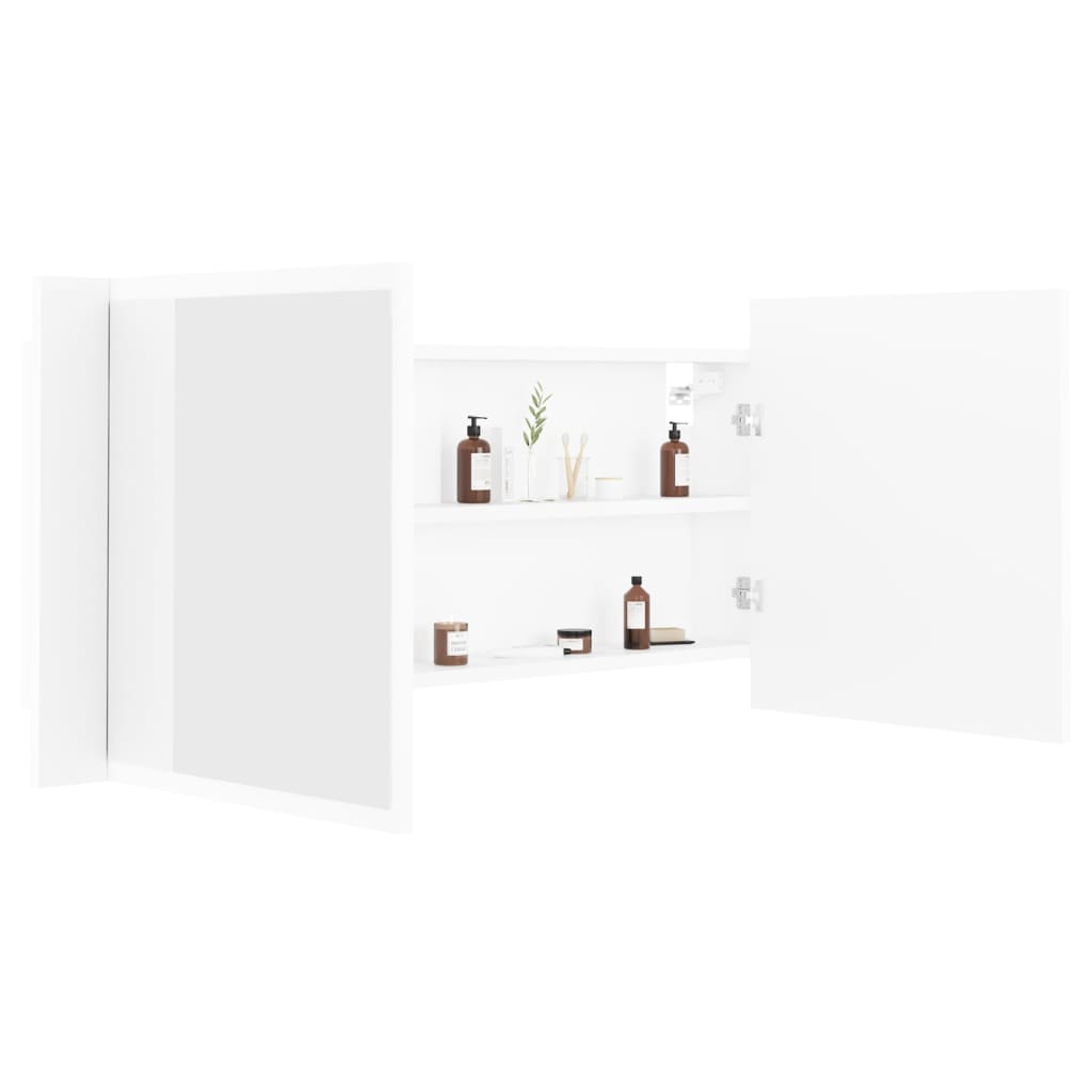 Veidrodinė vonios spintelė su LED, balta, 100x12x45 cm