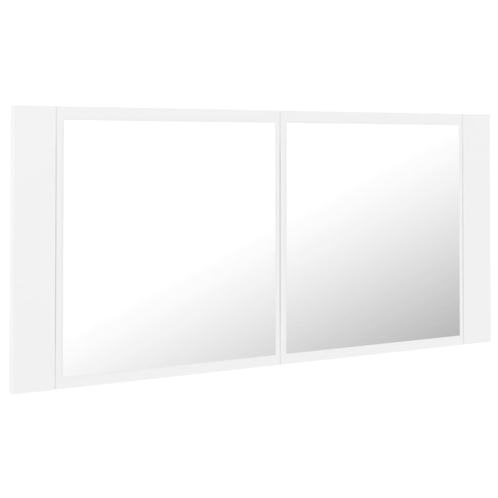 Veidrodinė vonios spintelė su LED, balta, 100x12x45 cm