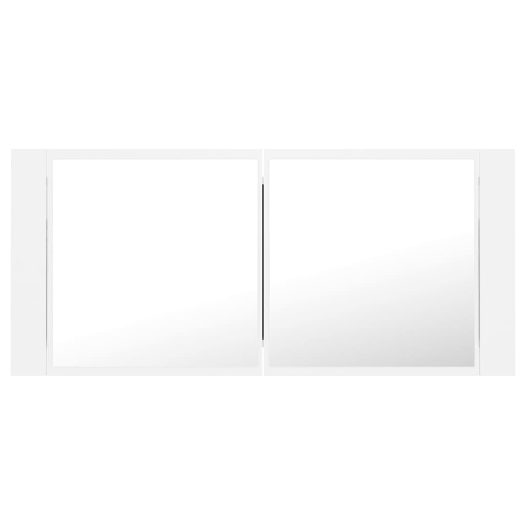Veidrodinė vonios spintelė su LED, balta, 100x12x45 cm