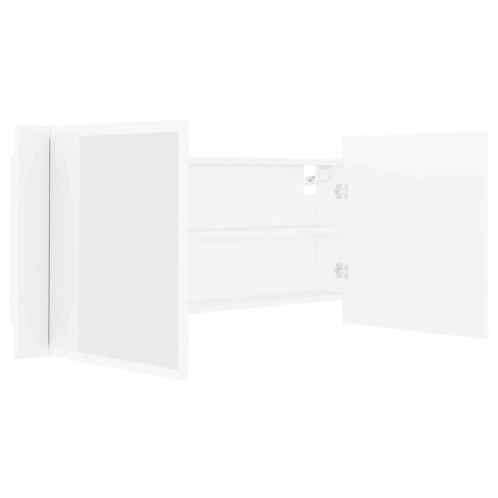 Veidrodinė vonios spintelė su LED, balta, 100x12x45 cm