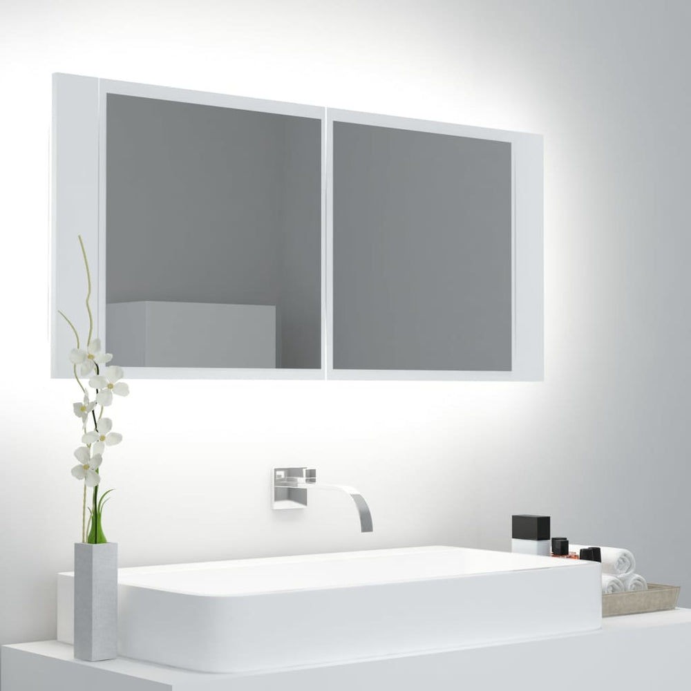 Veidrodinė vonios spintelė su LED, balta, 100x12x45 cm