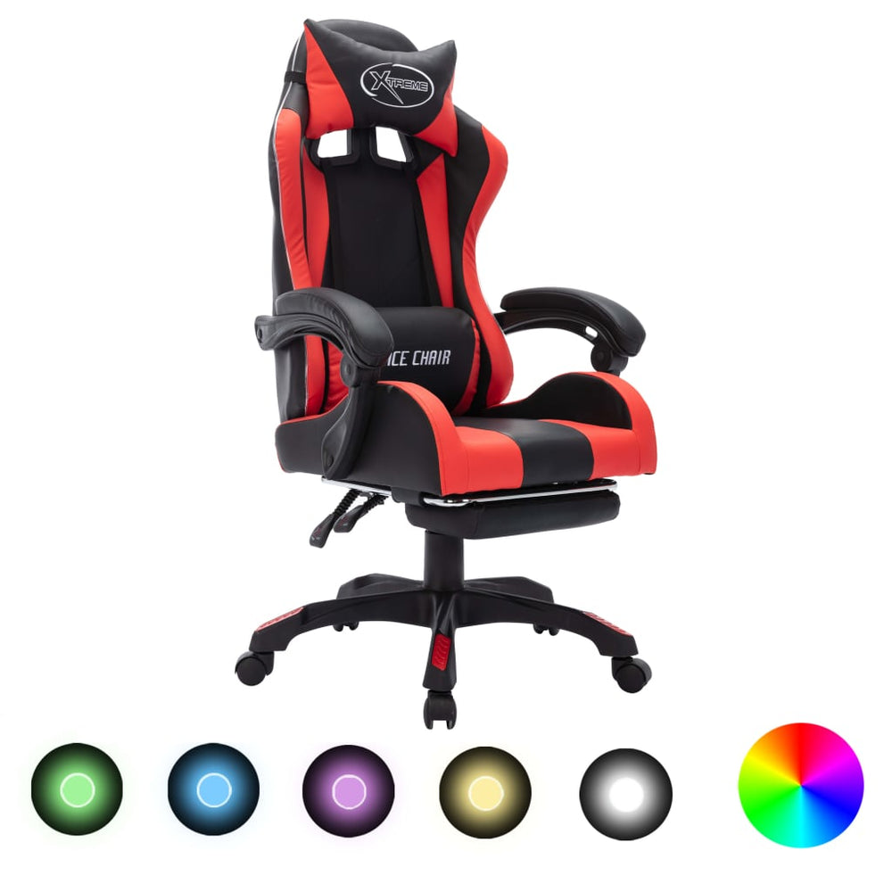Žaidimų kėdė su LED lemputėmis, raudona ir juoda, dirbtinė oda