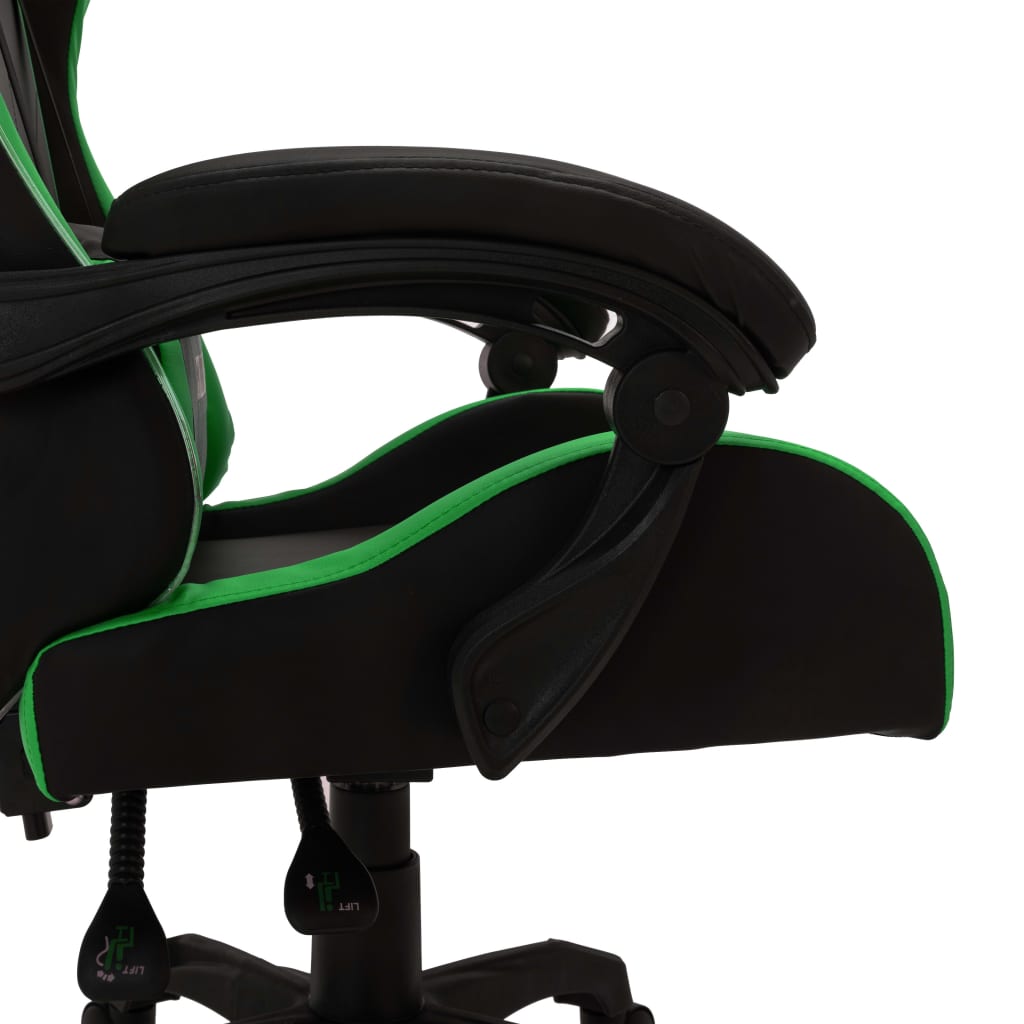 Žaidimų kėdė su LED lemputėmis, žalia ir juoda, dirbtinė oda