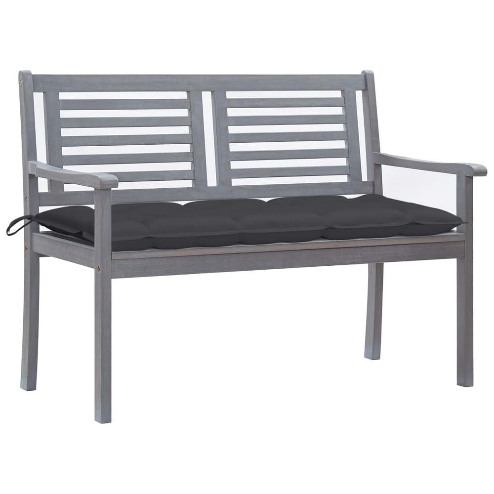 Dvivietis sodo suoliukas su pagalve, pilkas, 120cm, eukaliptas