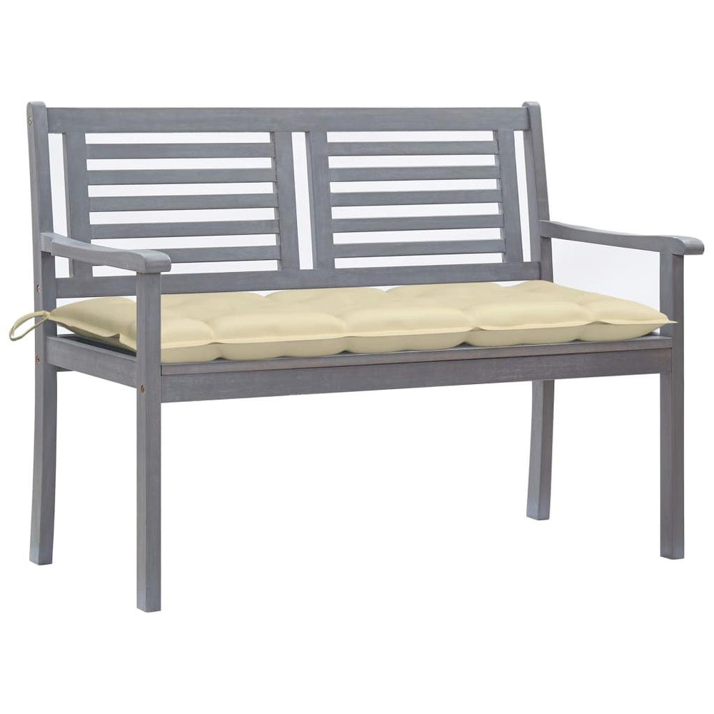 Dvivietis sodo suoliukas su pagalve, pilkas, 120cm, eukaliptas