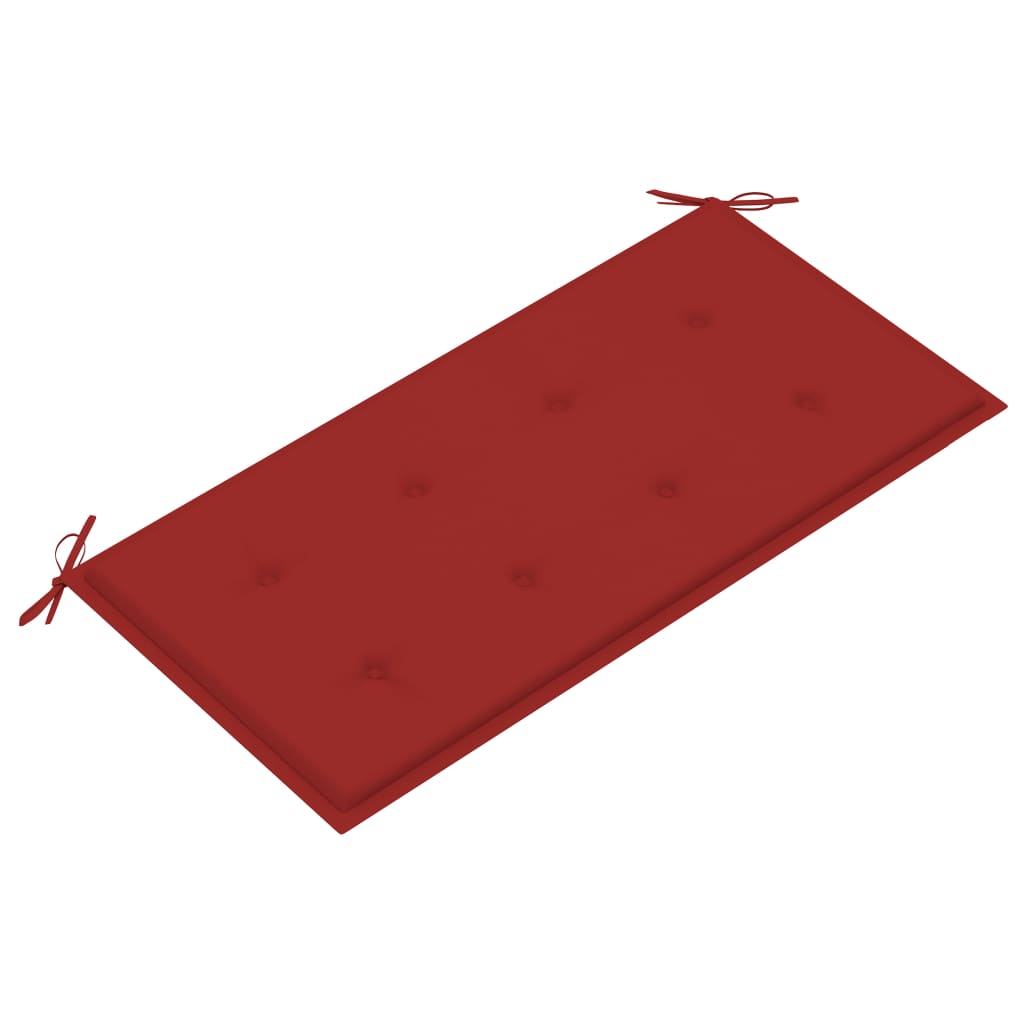 Sodo suoliukas su raudona pagalvėle, 112cm, tikmedžio masyvas