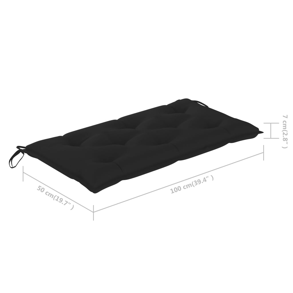 Sodo suoliukas su juoda pagalvėle, 112cm, tikmedžio masyvas