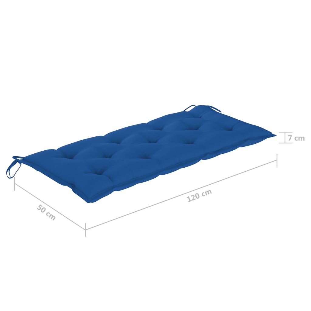 Sodo suoliukas su mėlyna pagalvėle, 120cm, tikmedžio masyvas