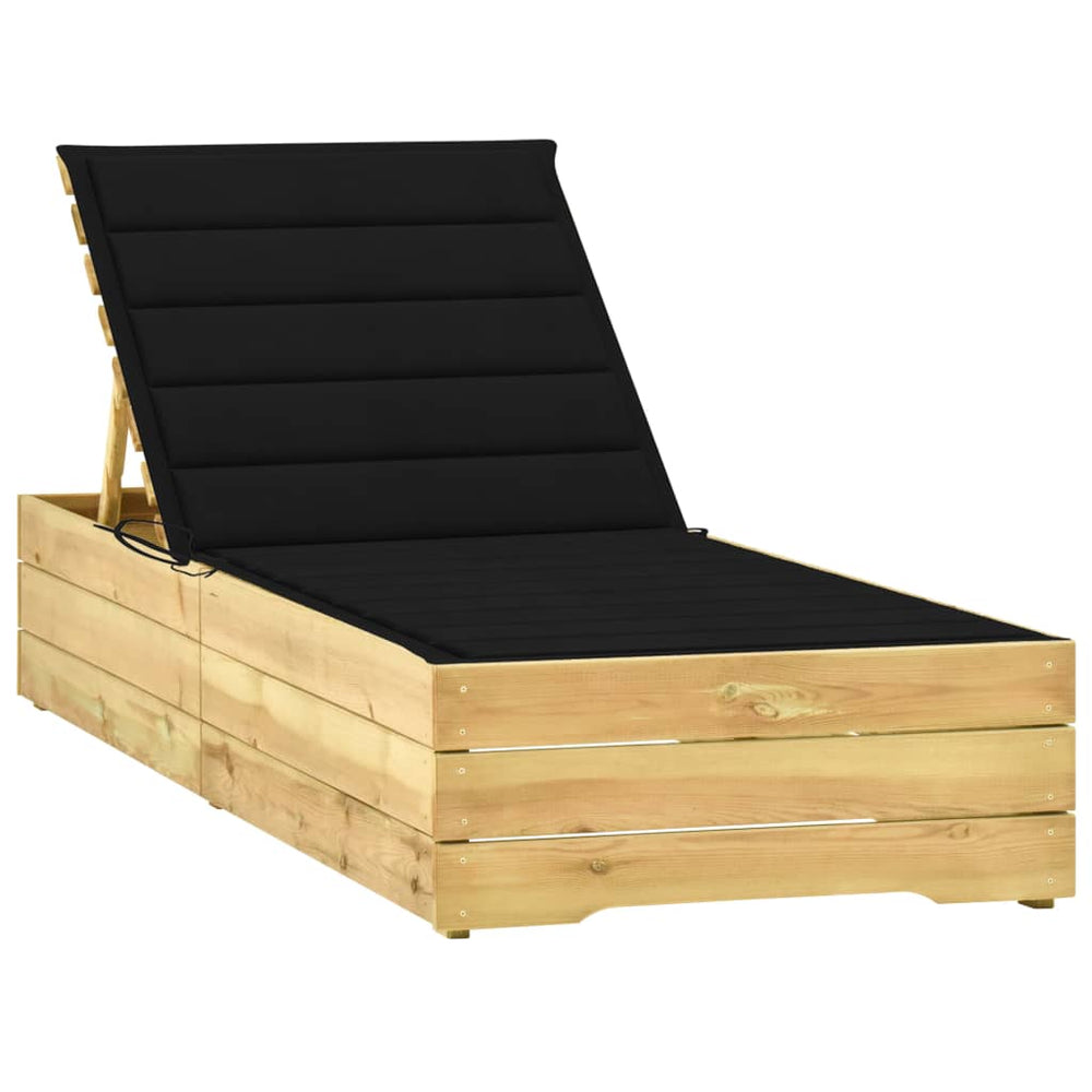 Saulės gultas su juodu čiužinuku, impregnuota pušies mediena
