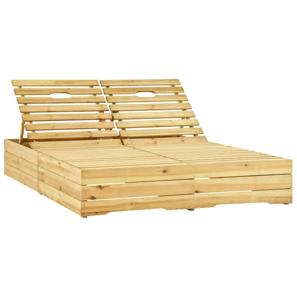 Dvivietis saulės gultas su žaliais čiužinukais, pušies mediena