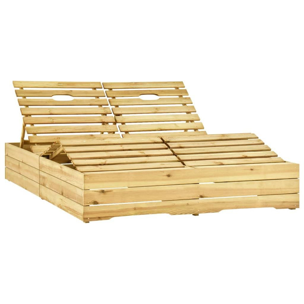 Dvivietis saulės gultas su pilkais čiužinukais, pušies mediena