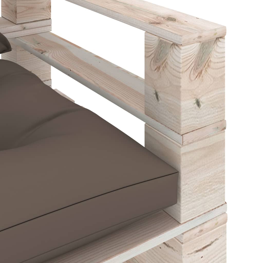 Sodo sofa iš palečių su taupe pagalvėlėmis, pušies mediena