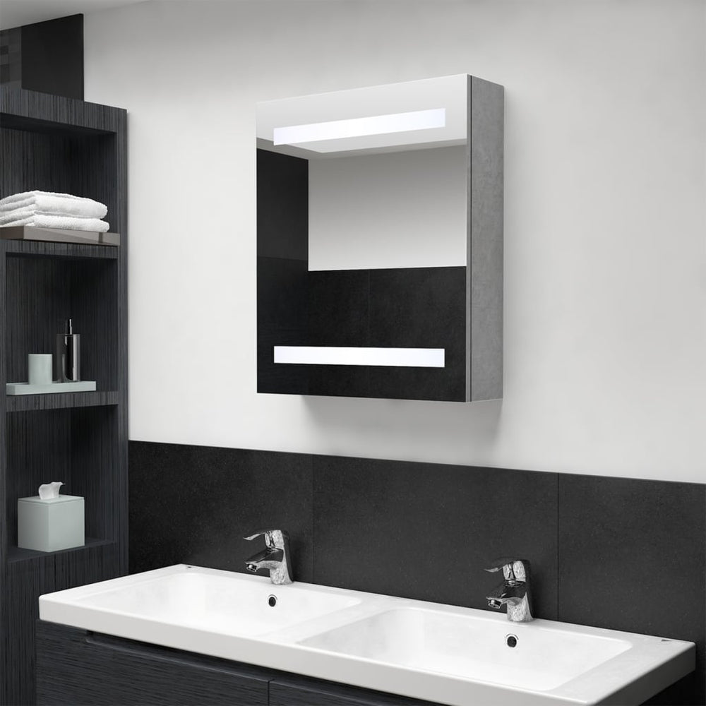 Veidrodinė vonios spintelė su LED, betono pilka, 50x14x60cm