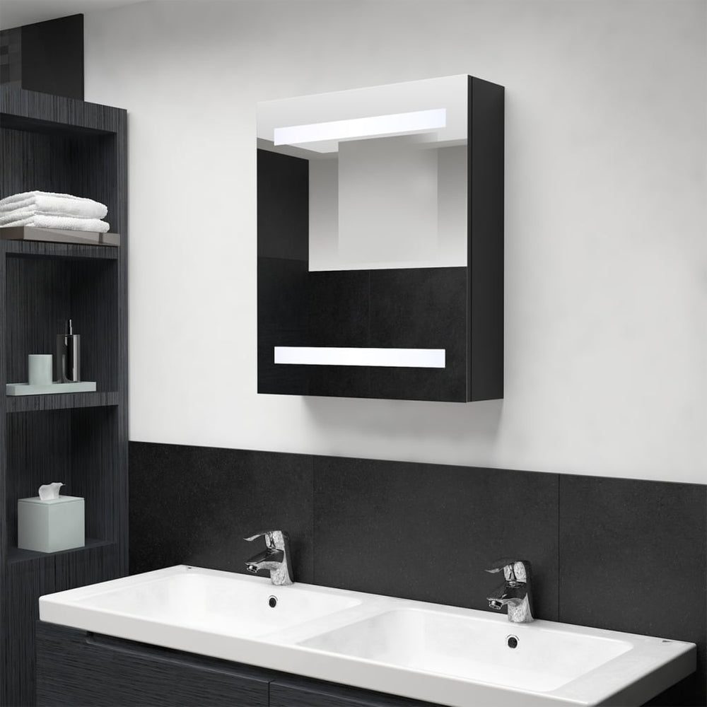 Veidrodinė vonios spintelė su LED apšvietimu, juoda, 50x14x60cm