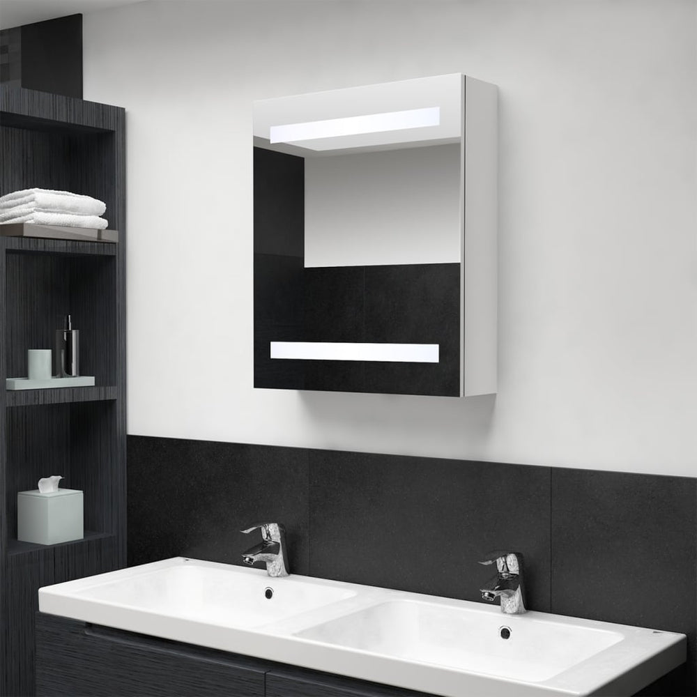 Veidrodinė vonios spintelė su LED apšvietimu, balta, 50x14x60cm