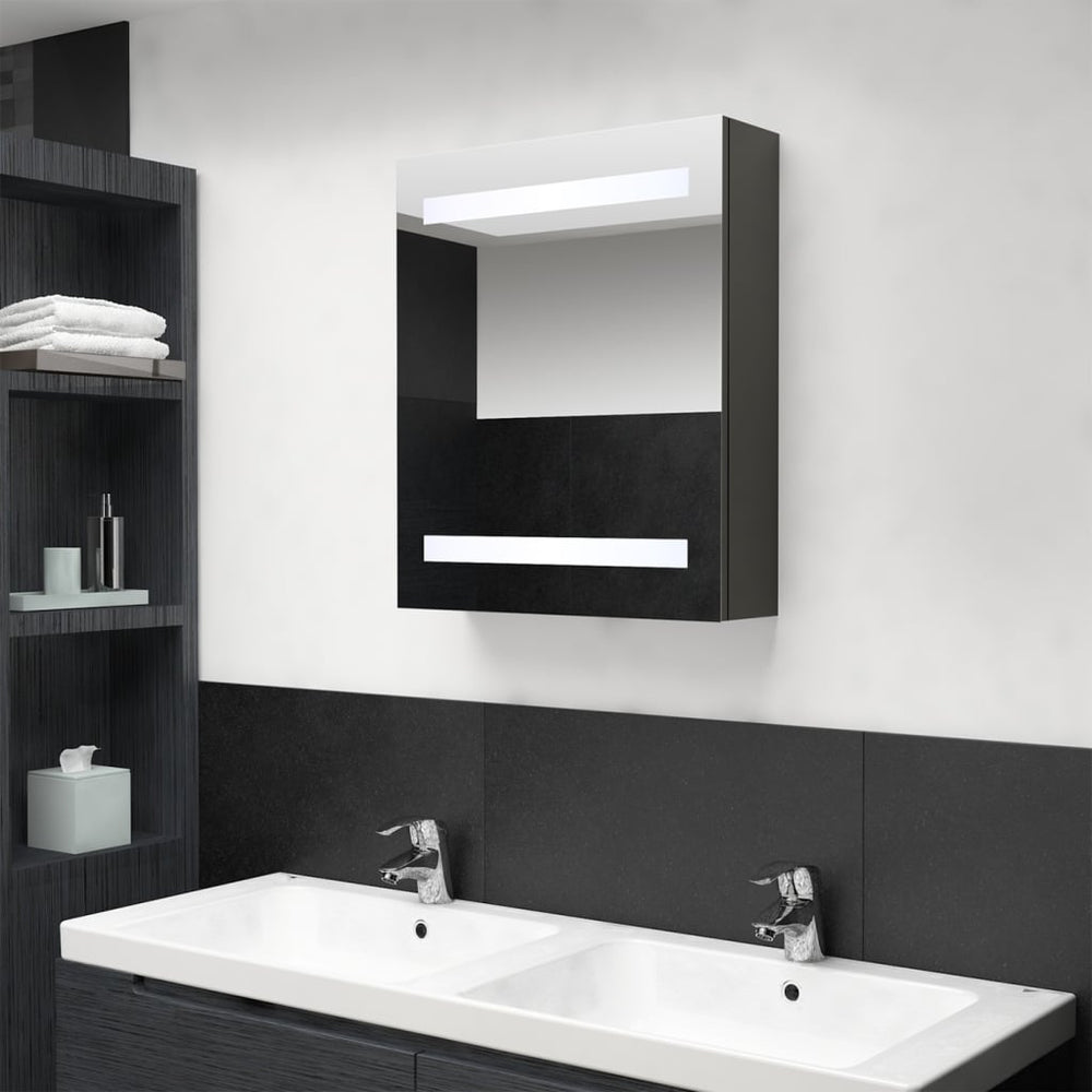 Veidrodinė vonios spintelė su LED, antracito, 50x14x60cm