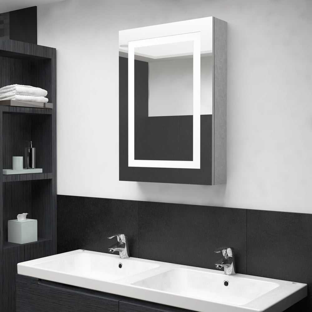 Veidrodinė vonios spintelė su LED, betono pilka, 50x13x70cm