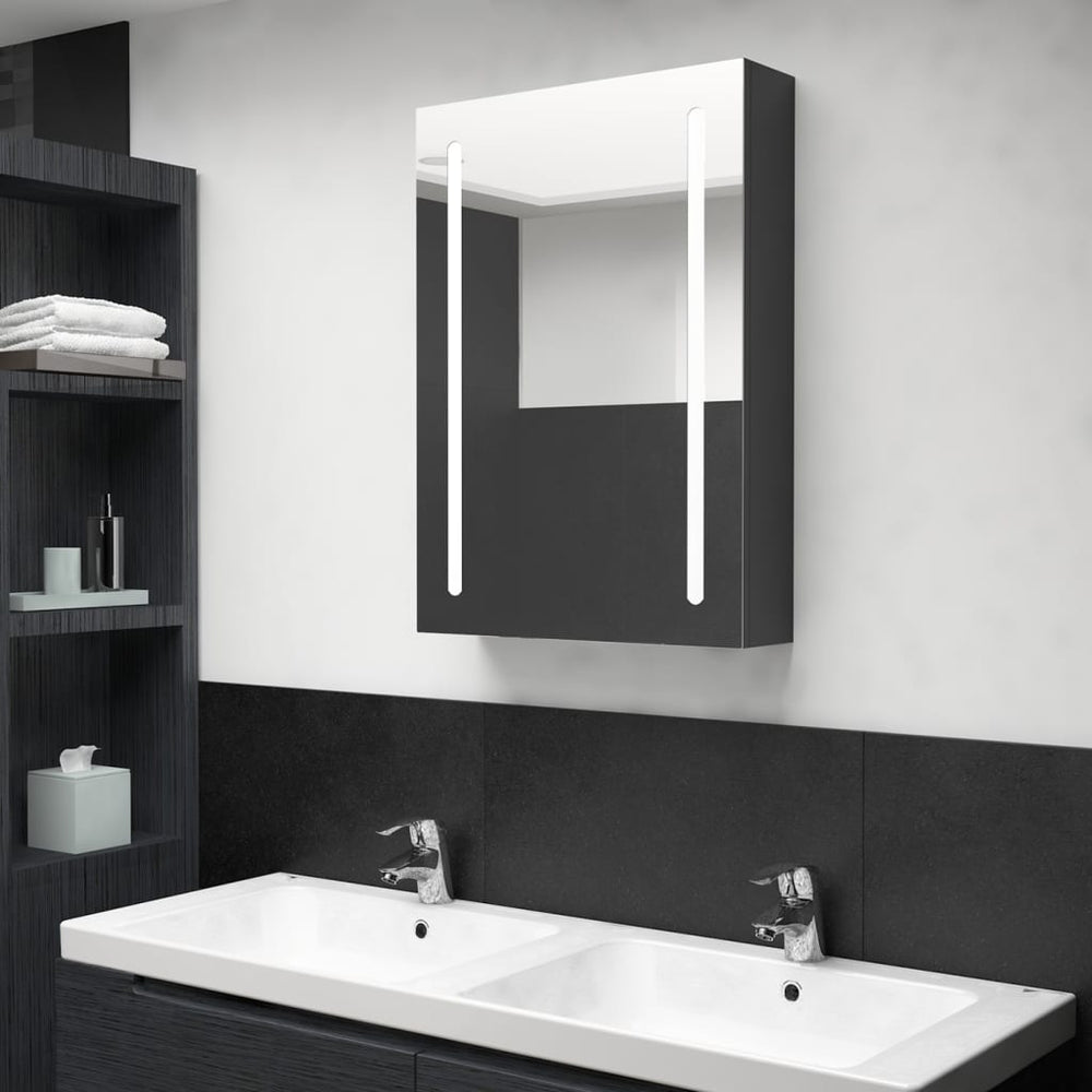 Veidrodinė vonios spintelė su LED apšvietimu, juoda, 50x13x70cm