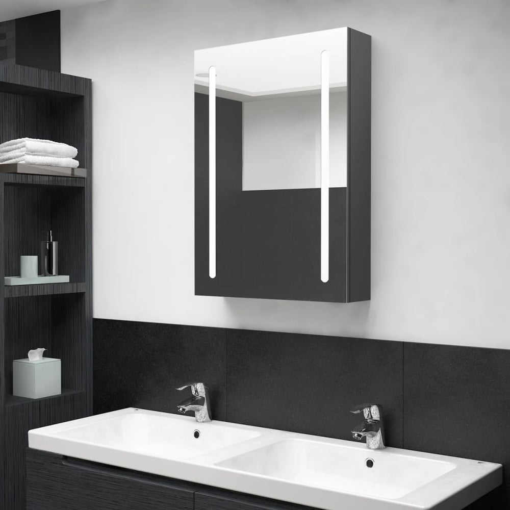 Veidrodinė vonios spintelė su LED apšvietimu, pilka, 50x13x70cm