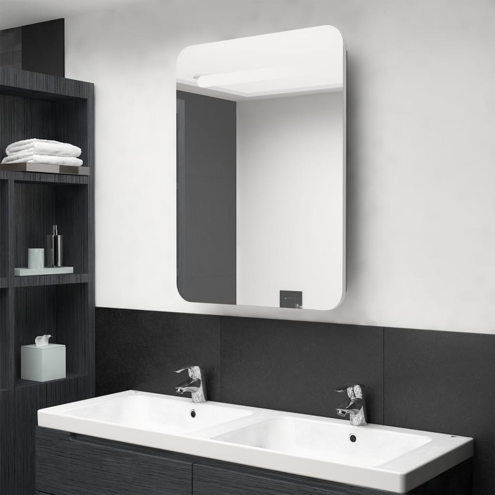 Veidrodinė vonios spintelė su LED, balta ir ąžuolo, 60x11x80cm
