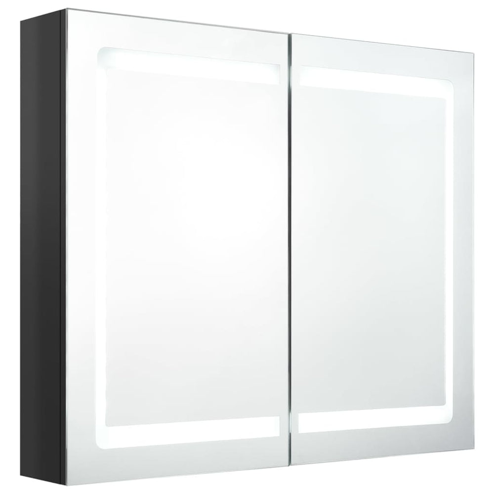 Veidrodinė vonios spintelė su LED, juoda, 80x12x68cm, blizgi