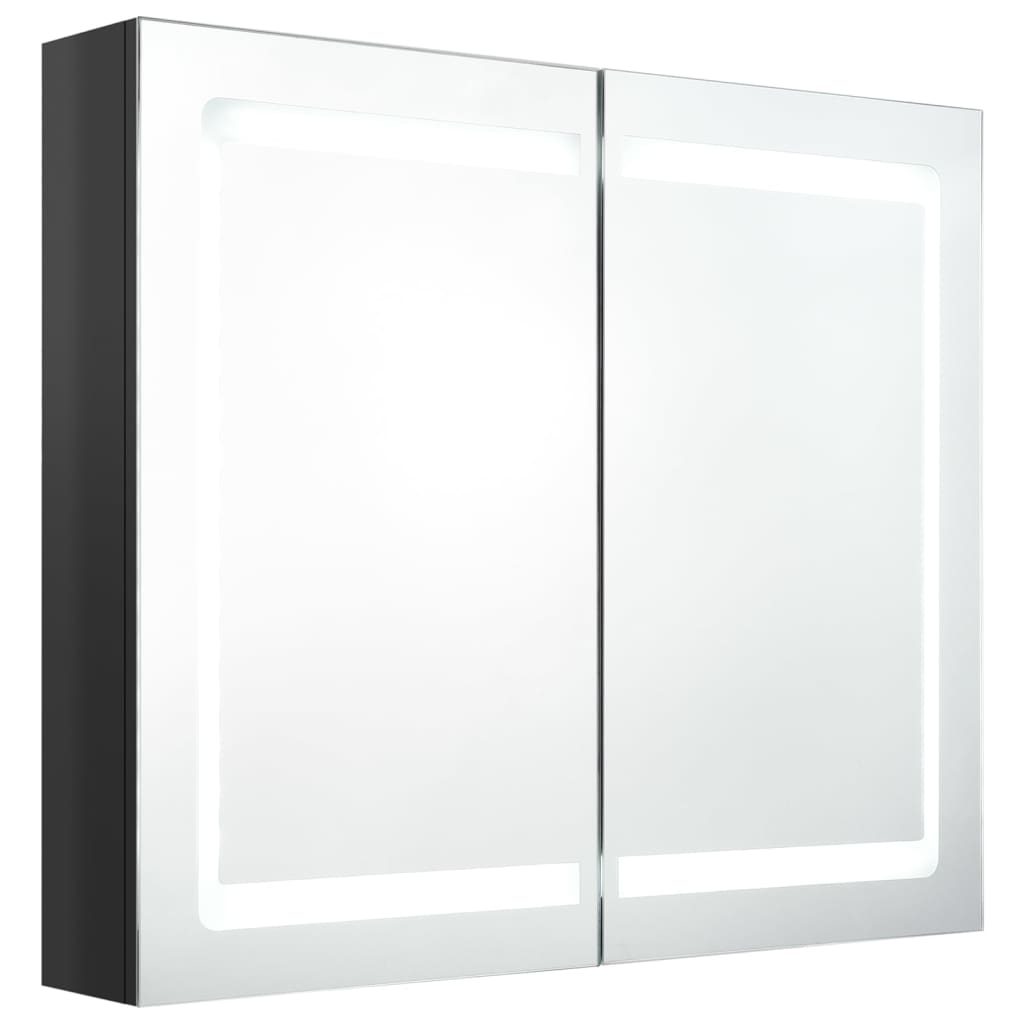 Veidrodinė vonios spintelė su LED, juoda, 80x12x68cm, blizgi