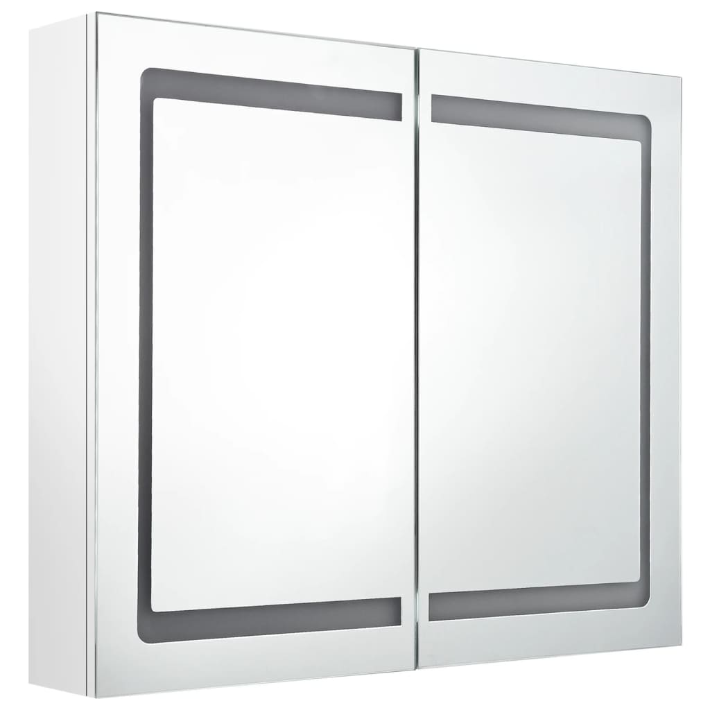 Veidrodinė vonios spintelė su LED, balta, 80x12x68cm, blizgi