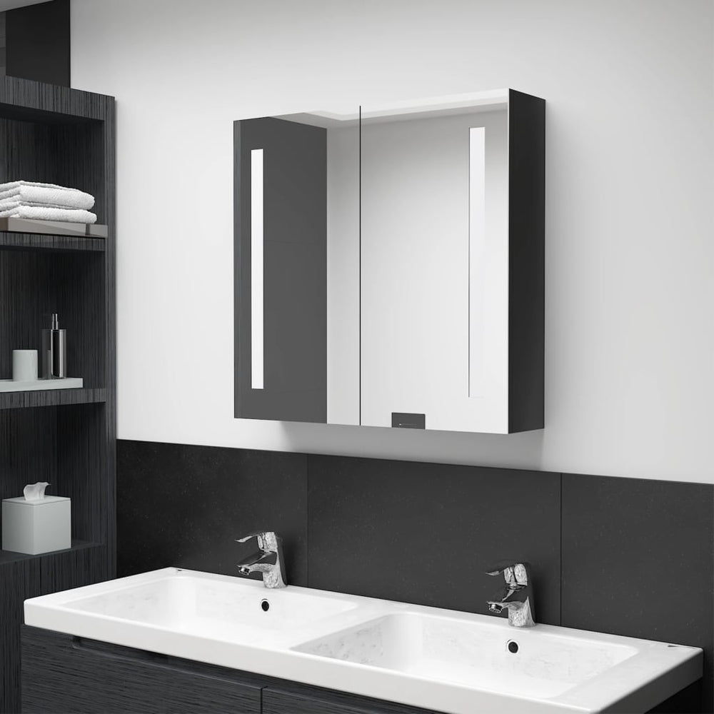Veidrodinė vonios spintelė su LED apšvietimu, juoda, 62x14x60cm