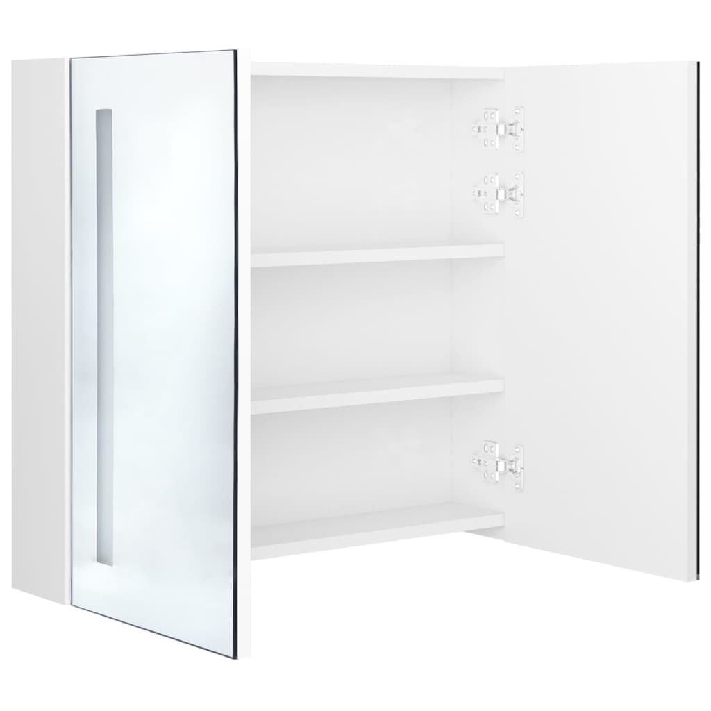 Veidrodinė vonios spintelė su LED apšvietimu, balta, 62x14x60cm