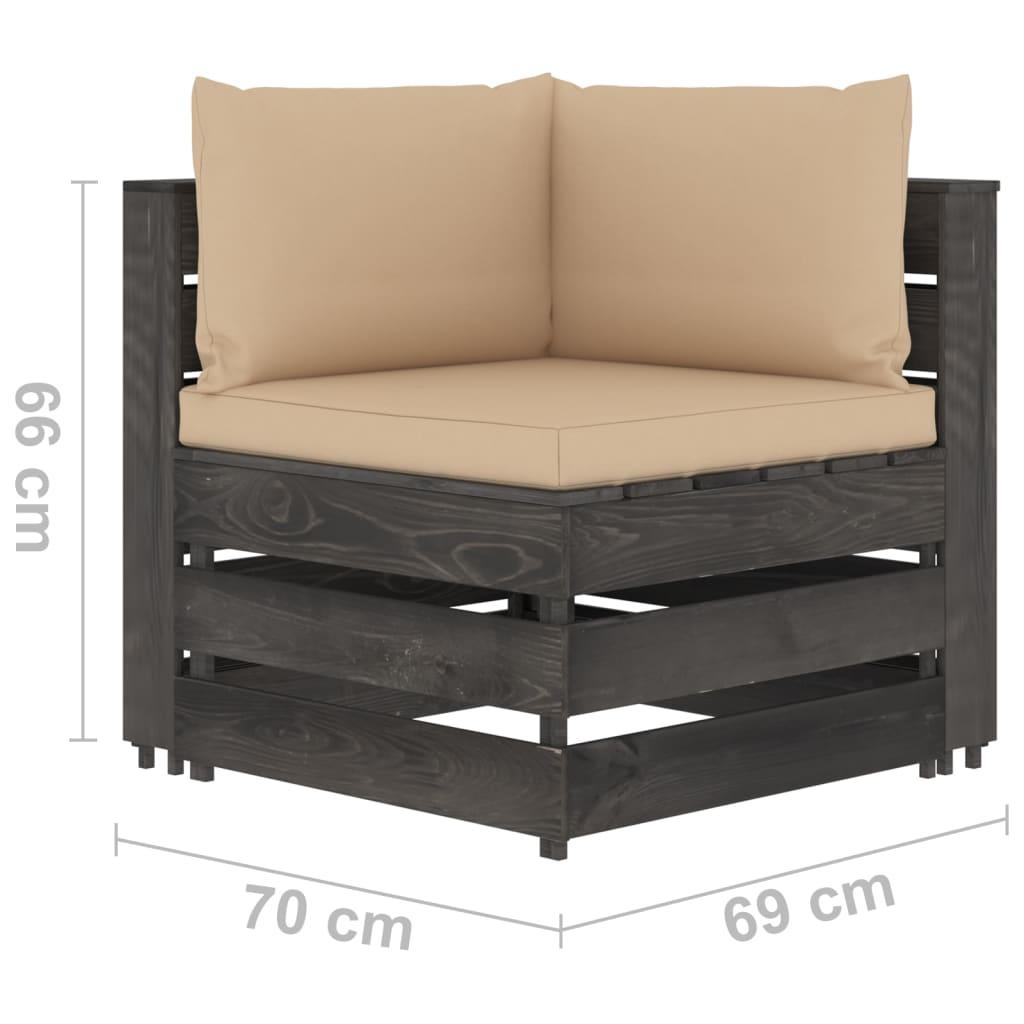 Dvivietė sodo sofa su pagalvėlėmis, pilkai impregnuota mediena