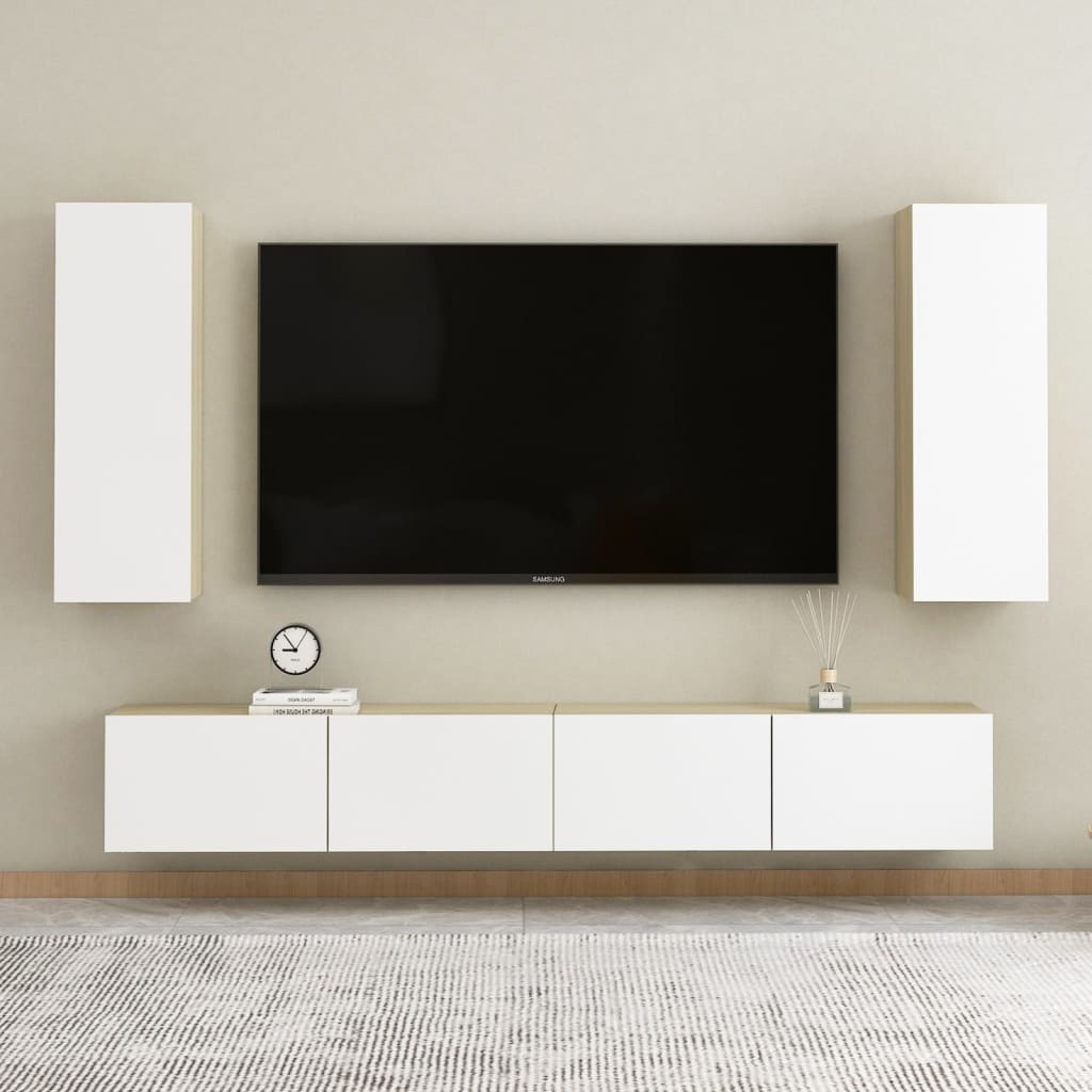 Televizoriaus spintelė, balta ir ąžuolo, 30,5x30x90cm, MDP