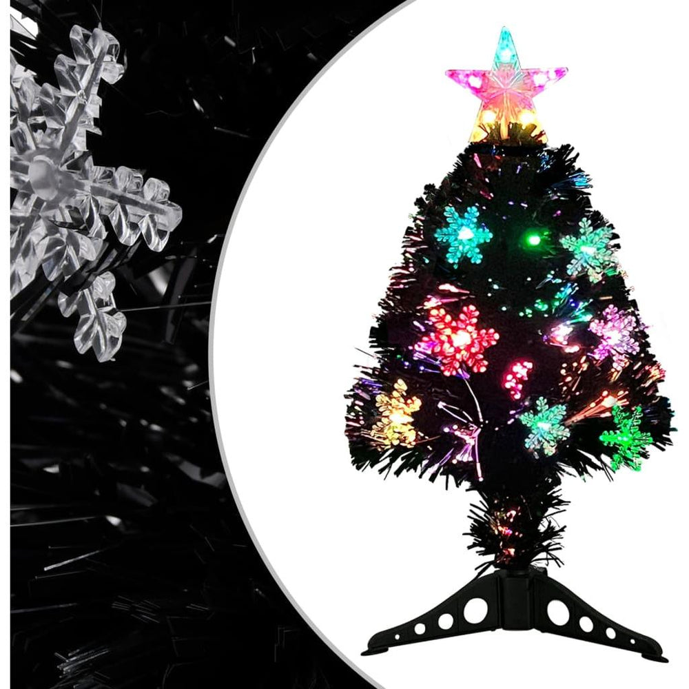 Kalėdų eglutė su LED snaigėmis, juoda, 64cm, optinis pluoštas