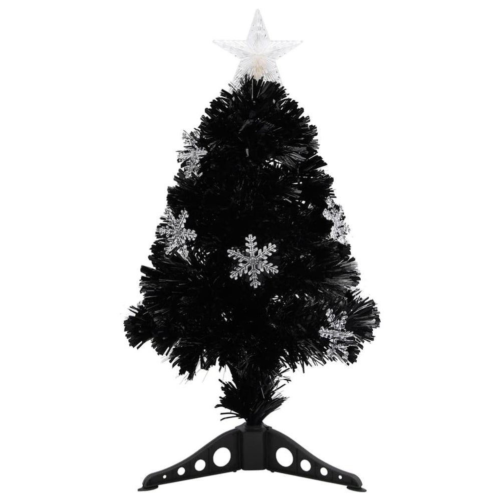 Kalėdų eglutė su LED snaigėmis, juoda, 64cm, optinis pluoštas