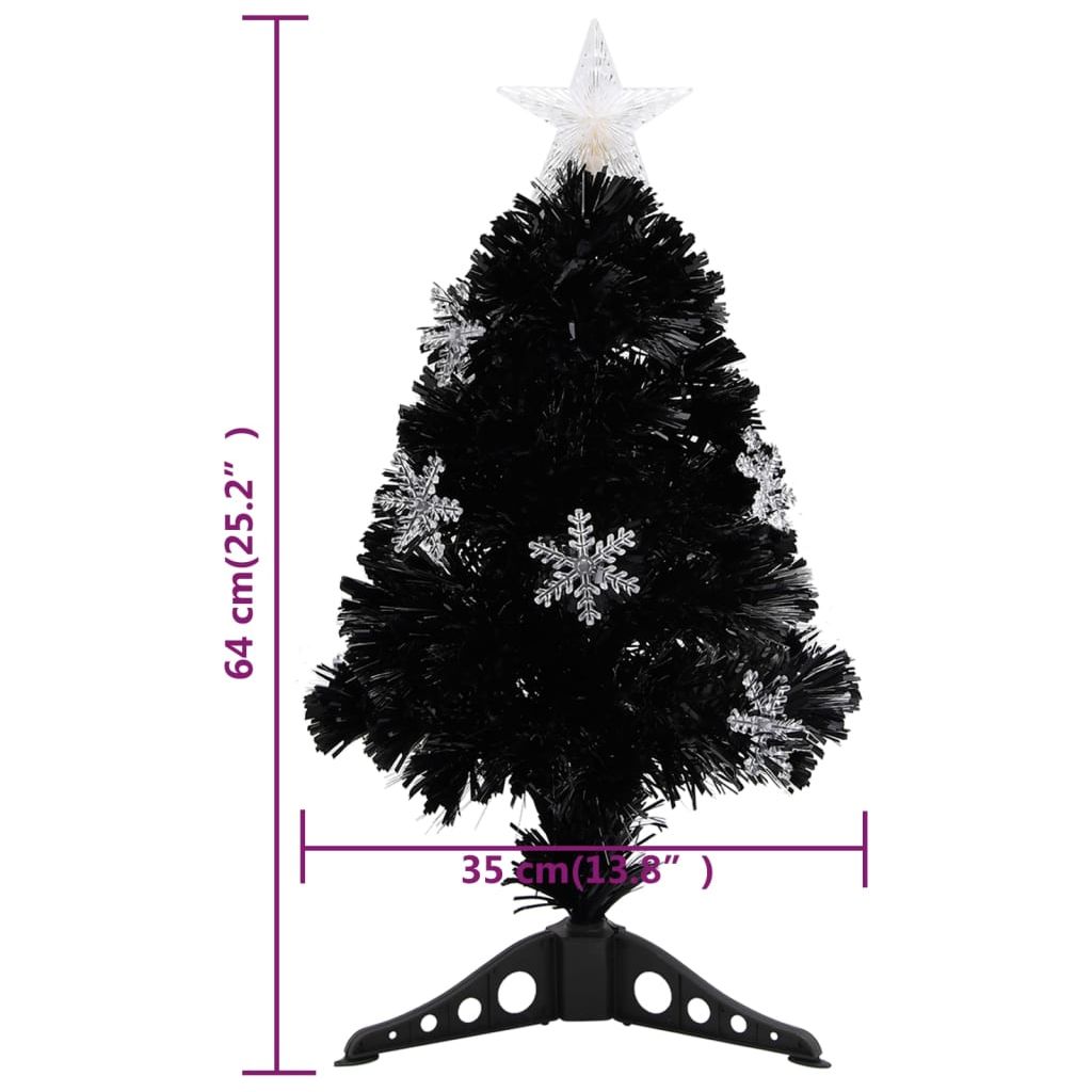 Kalėdų eglutė su LED snaigėmis, juoda, 64cm, optinis pluoštas