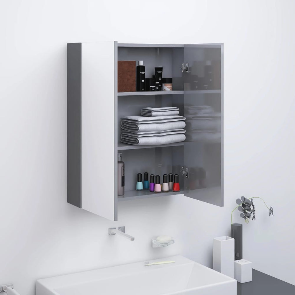 Veidrodinė vonios spintelė, pilka, 60x15x75cm, MDF, blizgi