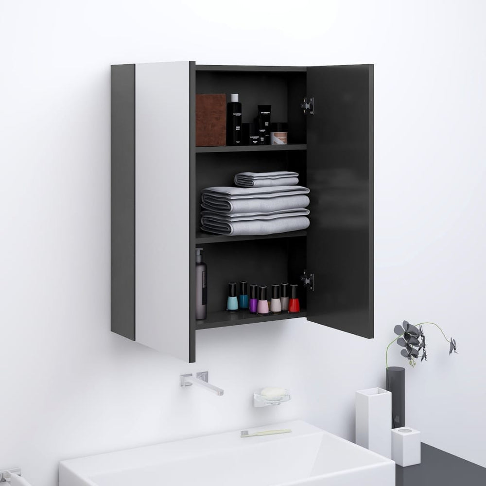 Veidrodinė vonios spintelė, pilkos spalvos, 60x15x75cm, MDF
