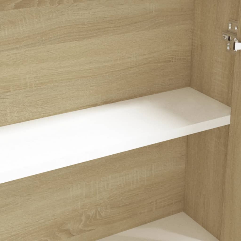Veidrodinė vonios spintelė, balta ir ąžuolo, 60x15x75cm, MDF