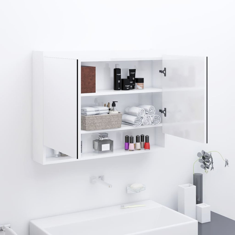 Veidrodinė vonios spintelė, balta, 80x15x60cm, MDF, blizgi