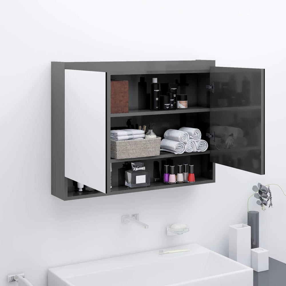 Veidrodinė vonios spintelė, pilka, 80x15x60cm, MDF, blizgi