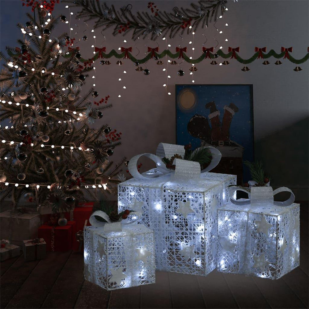 Kalėdų dekoracija dovanų dėžutės, 3vnt., sidabrinės spalvos