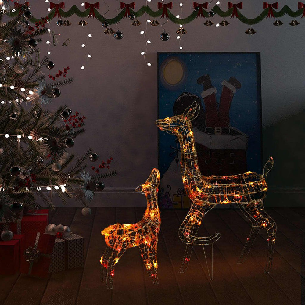 Kalėdinė dekoracija elnių šeima, akrilas, 160 spalvotų LED