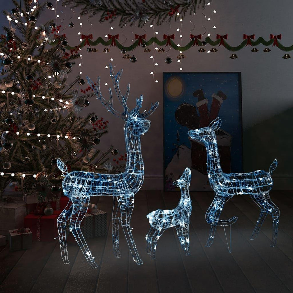 Kalėdinė dekoracija elnių šeima, akrilas, 300 šaltų baltų LED