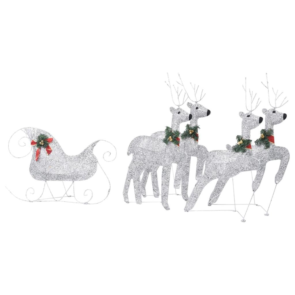 Kalėdų dekoracija elniai ir rogės, sidabrinės spalvos, 100 LED