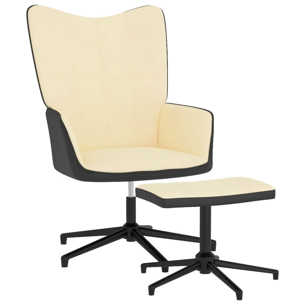Poilsio kėdė su pakoja, kreminės baltos spalvos, aksomas ir PVC