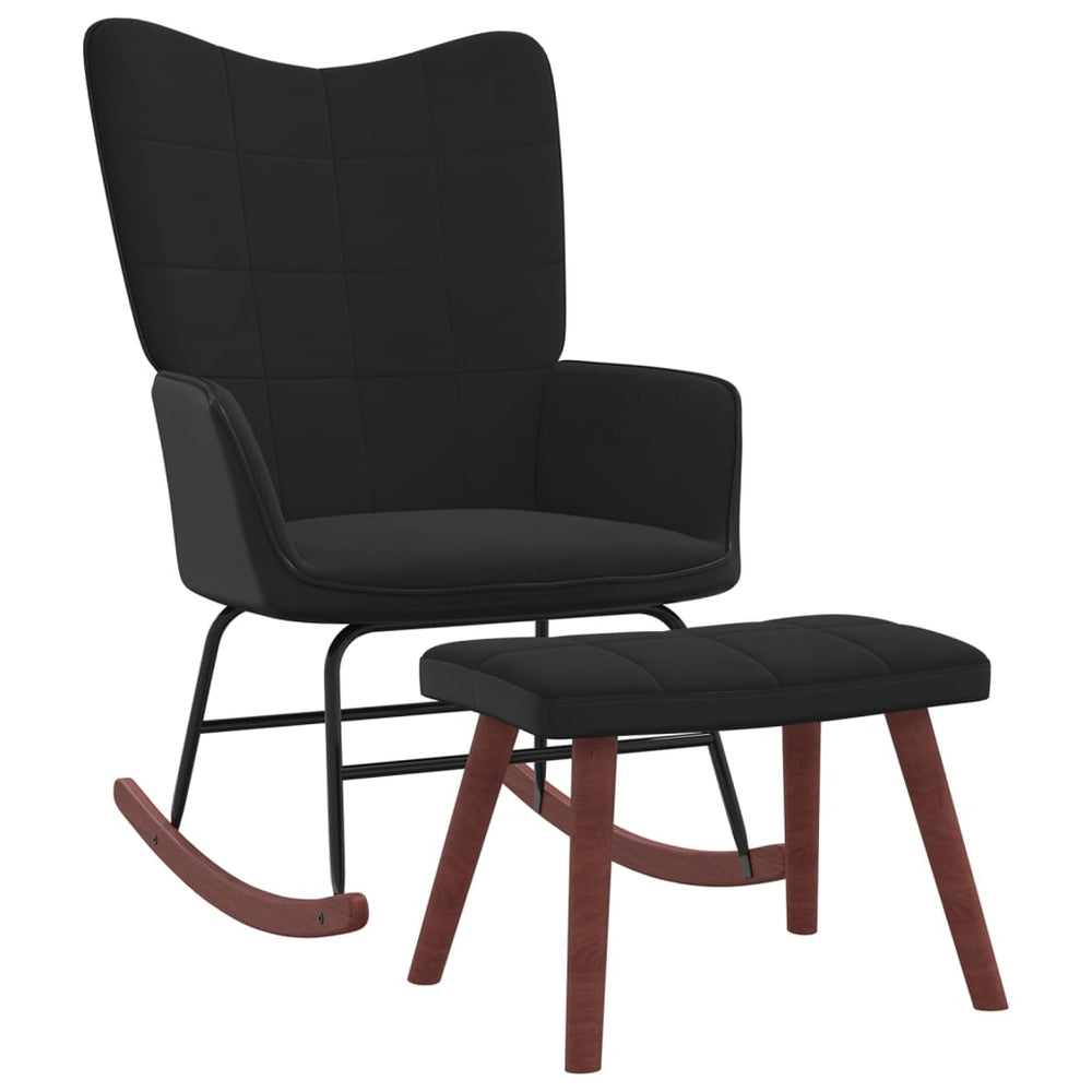 Supama kėdė su pakoja, juodos spalvos, aksomas ir PVC