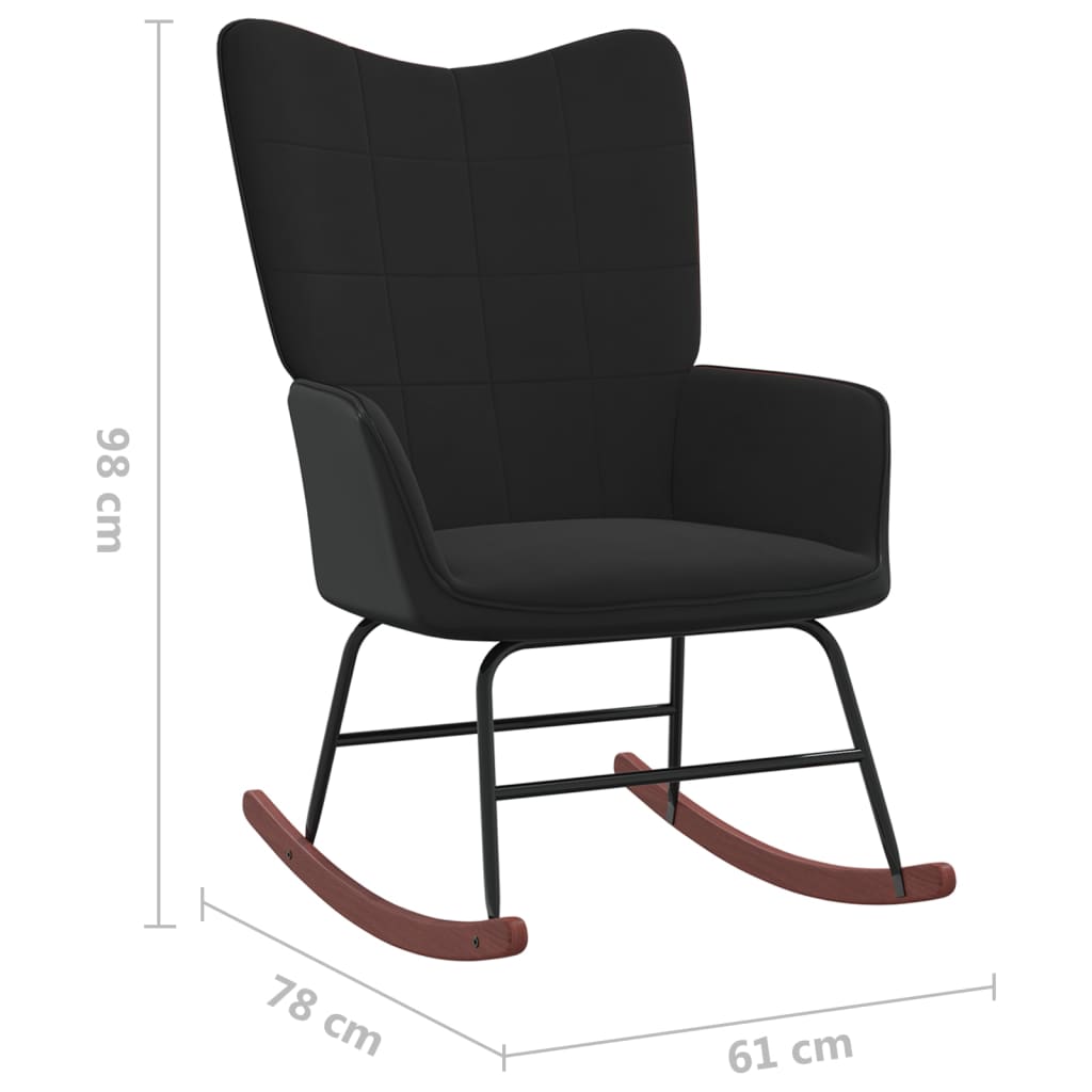 Supama kėdė su pakoja, juodos spalvos, aksomas ir PVC
